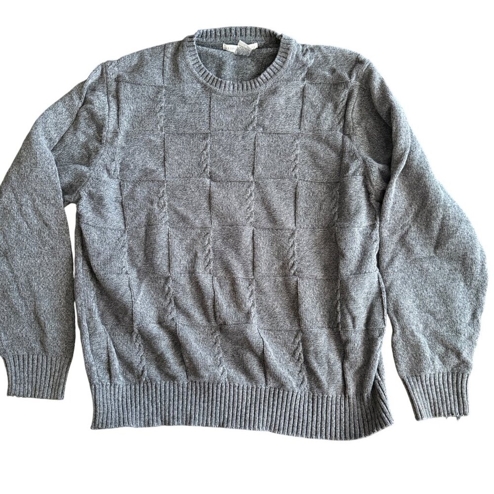 Geoffrey Beene Vintage Gray Crewneck Sweater XL 100% Cotton Knit Texture Mens Ca